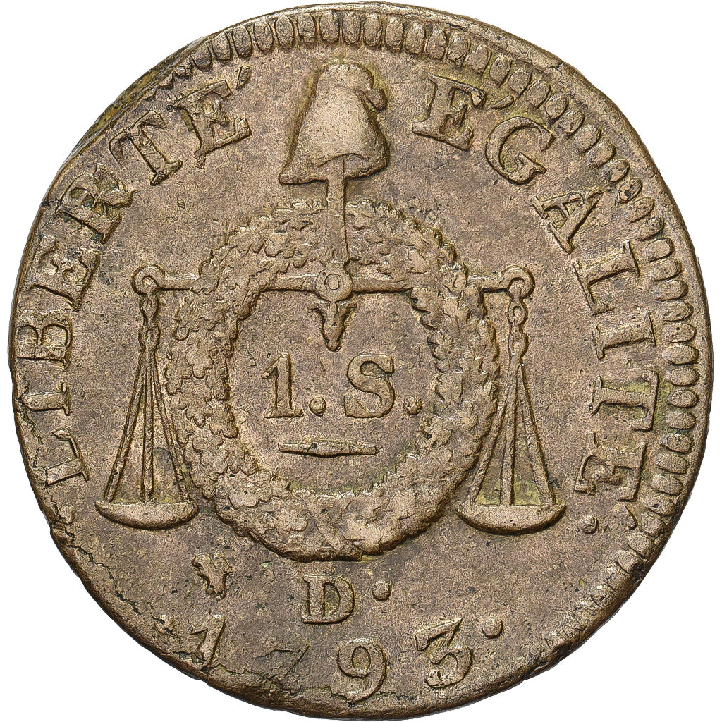 Frankreich, Sol aux Balances, 1793 / AN II, Dijon, Bronze, SS, Gadoury:19