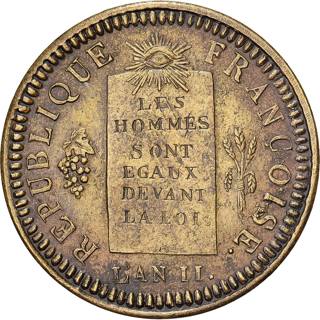 France 1/2 sol à la balance 1793 / AN II La Rochelle Refrappe Laiton ...