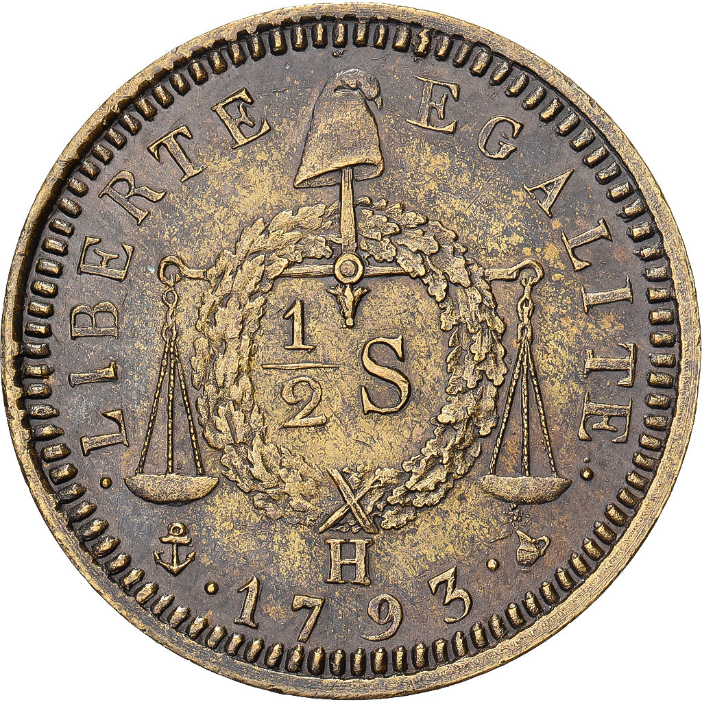 Francja, 1/2 sol à la balance, 1793 / AN II, La Rochelle, Ponowne bicie