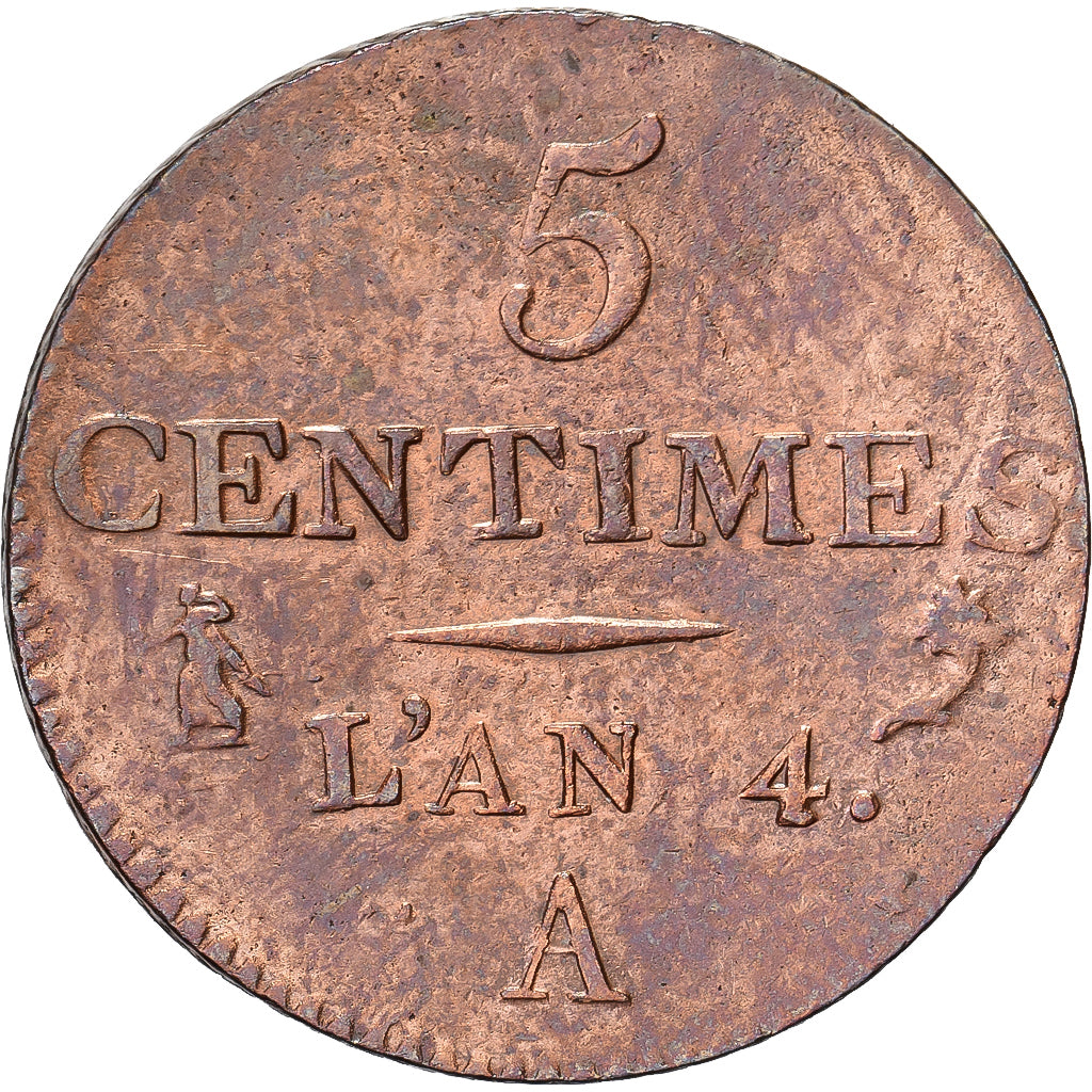 França, 5 Centimes, Dupré, AN 4, Paris, Cobre, AU(50-53), Gadoury:124