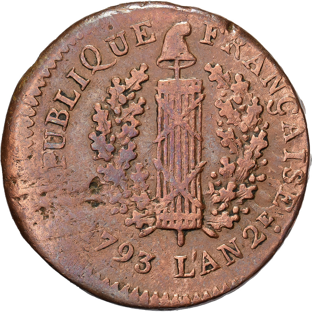 Frankreich, 1 Sol, 1793 / An 2, Mayence, Siege Coinage, Kupfer, S, Gadoury:65