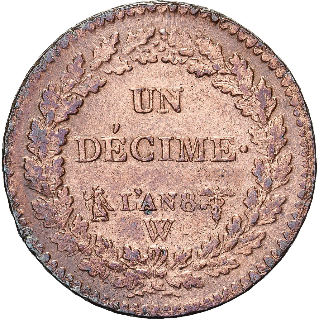 Frankrijk, 1 Décime, Dupré, AN 8, Lille, Bronzen, ZF+, Gadoury:187a
