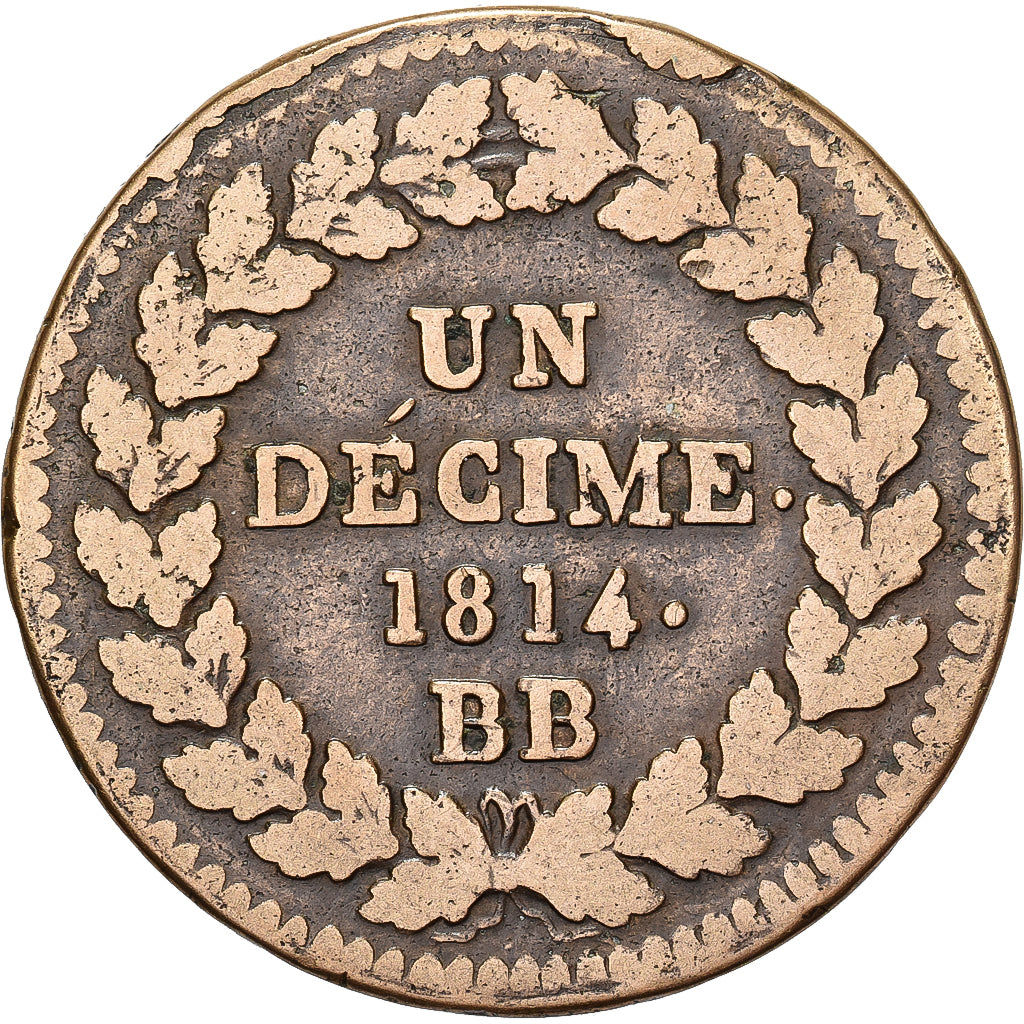 Francja, Napoleon I, 1 Décime, 1814, Strasbourg, Brązowy, VF(20-25)