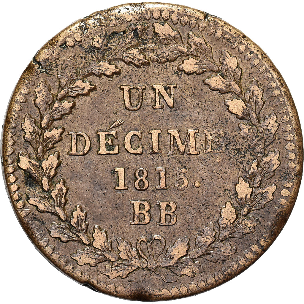 Frankrijk, Napoleon I, 1 Décime, 1815, Strasbourg, Bronzen, ZF, Gadoury:195e