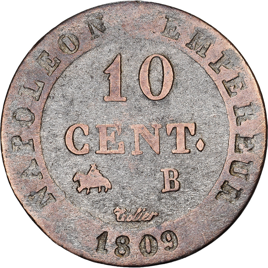 Frankrijk, Napoleon I, 10 Centimes, 1809, Rouen, Billon, FR, Gadoury:190