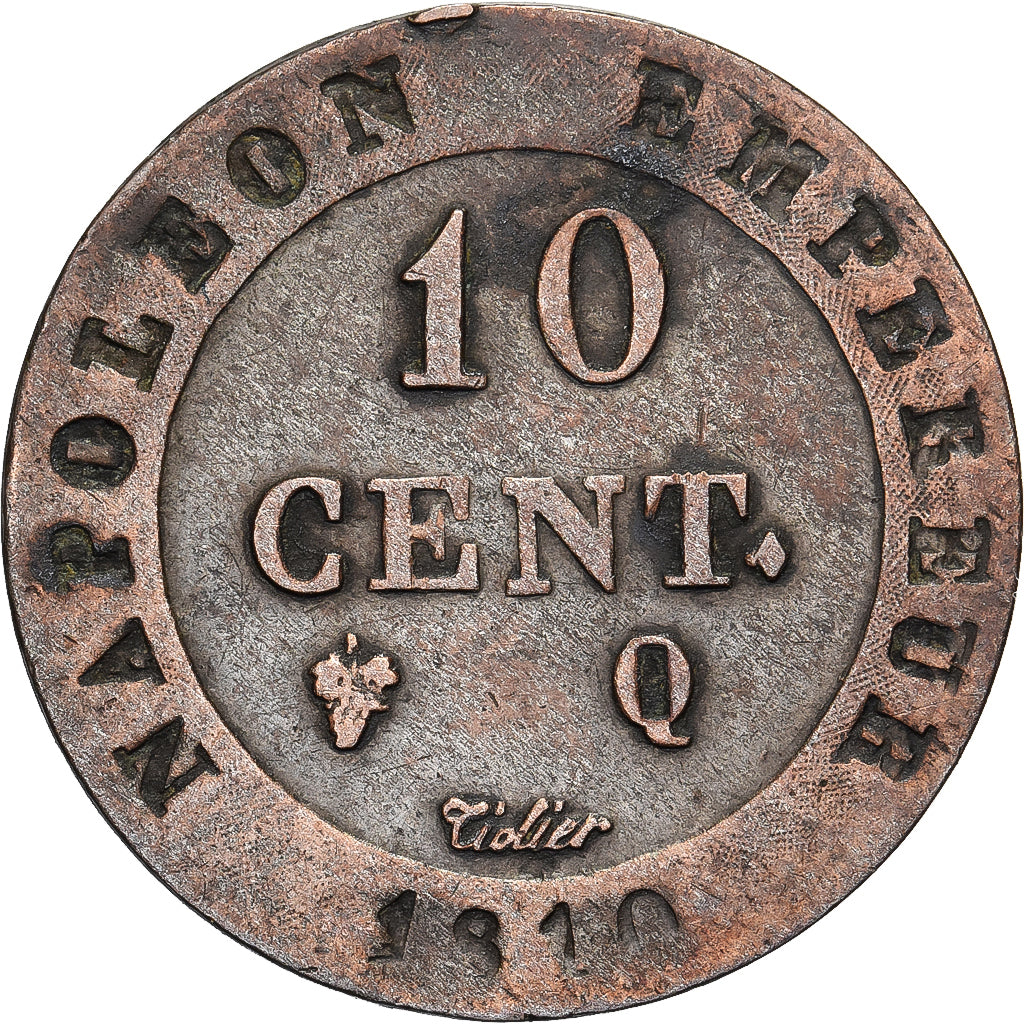 Frankrijk, Napoleon I, 10 Centimes, 1810, Perpignan, Billon, FR+, Gadoury:190