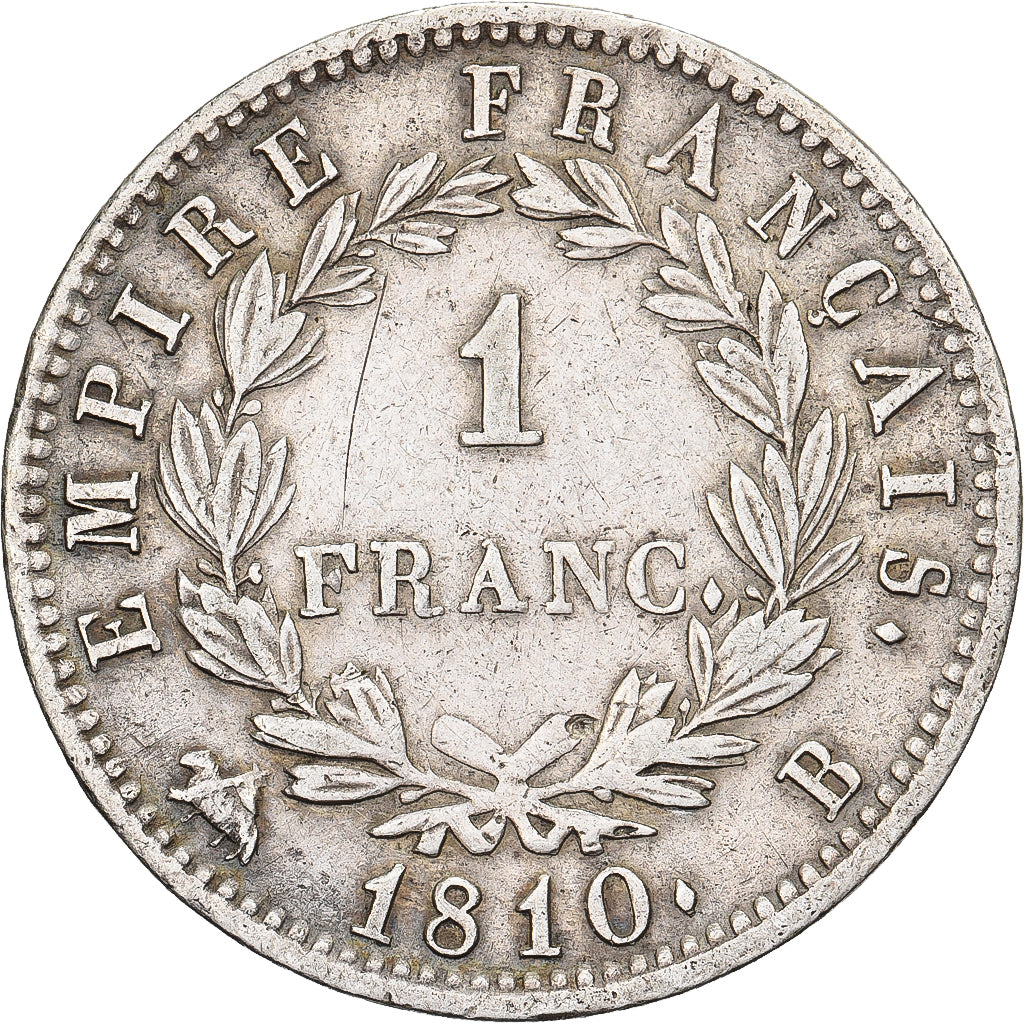 France, Napoléon Ier, 1 Franc, 1810, Rouen, Argent, TTB, Gadoury:447