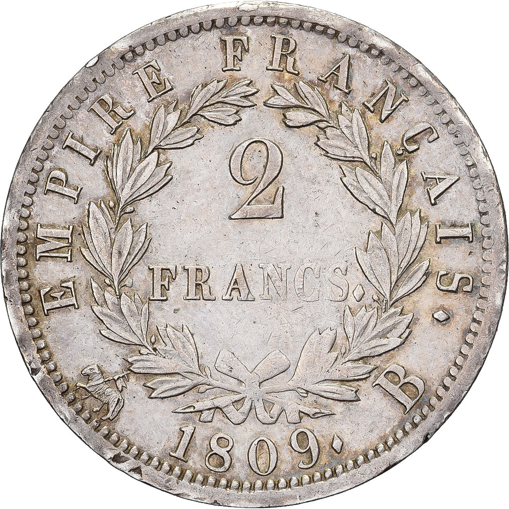 Frankreich, Napoleon I, 2 Francs, 1809, Rouen, Silber, SS, Gadoury:500
