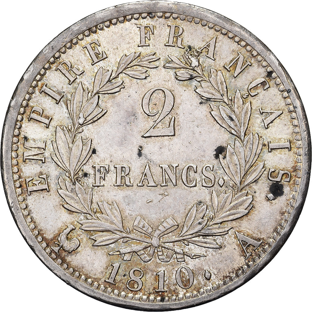 Francia, Napoleon I, 2 Francs, 1810, Paris, Argento, BB+, Gadoury:500