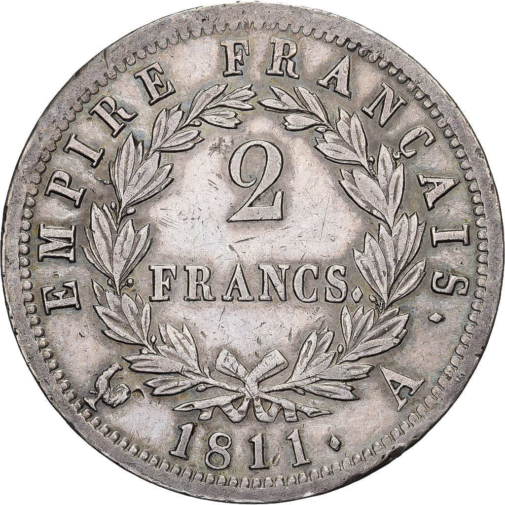 Frankreich, Napoleon I, 2 Francs, 1811, Paris, Silber, SS+, Gadoury:500