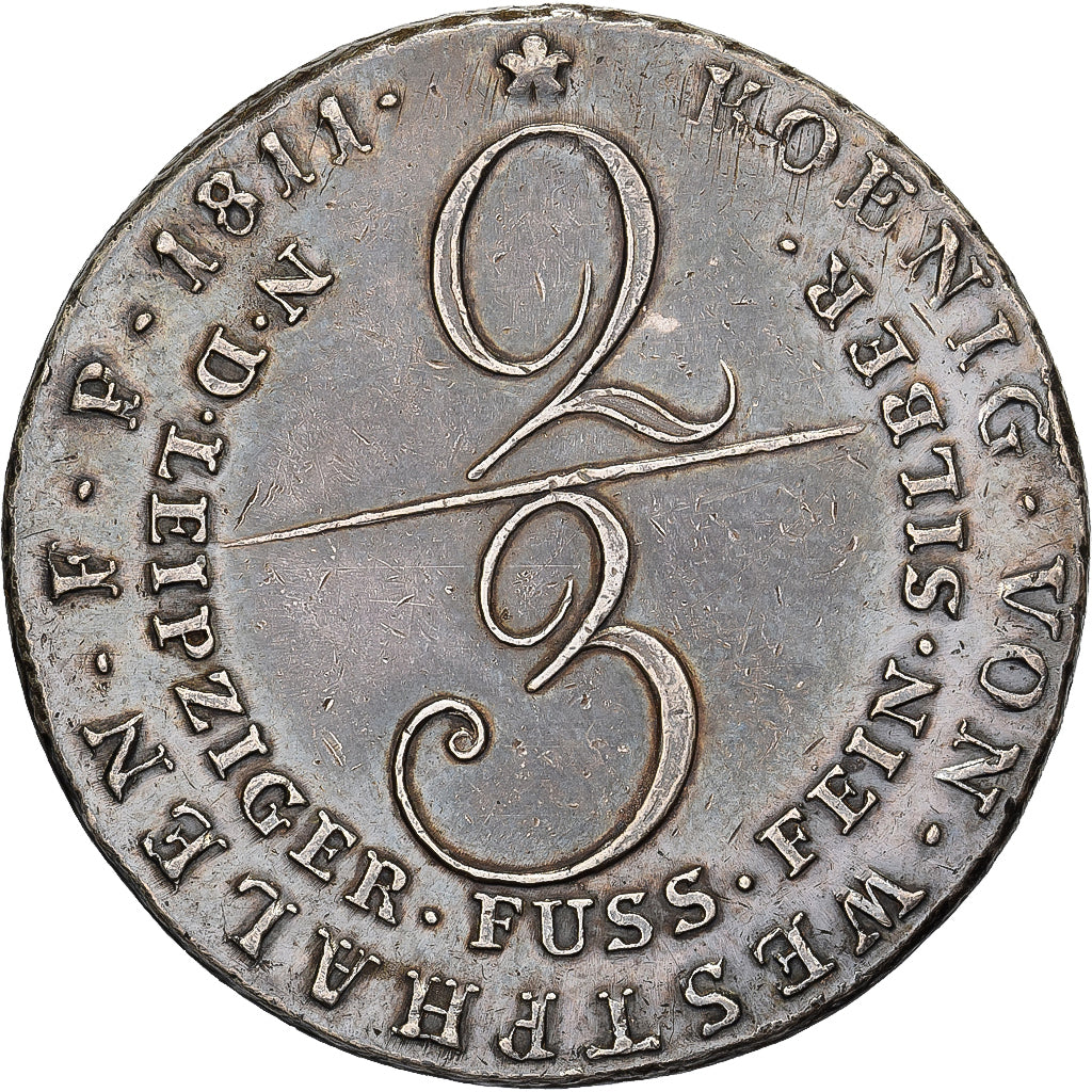 Royaume de Westphalie, Jérôme Bonaparte, 2/3 Thaler, Gulden, 1811, Clausthal