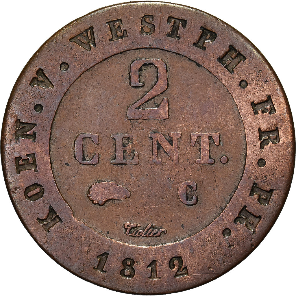 Kingdom of Westphalia, Jérôme Bonaparte, 2 Centimes, 1812, Cassel, Copper