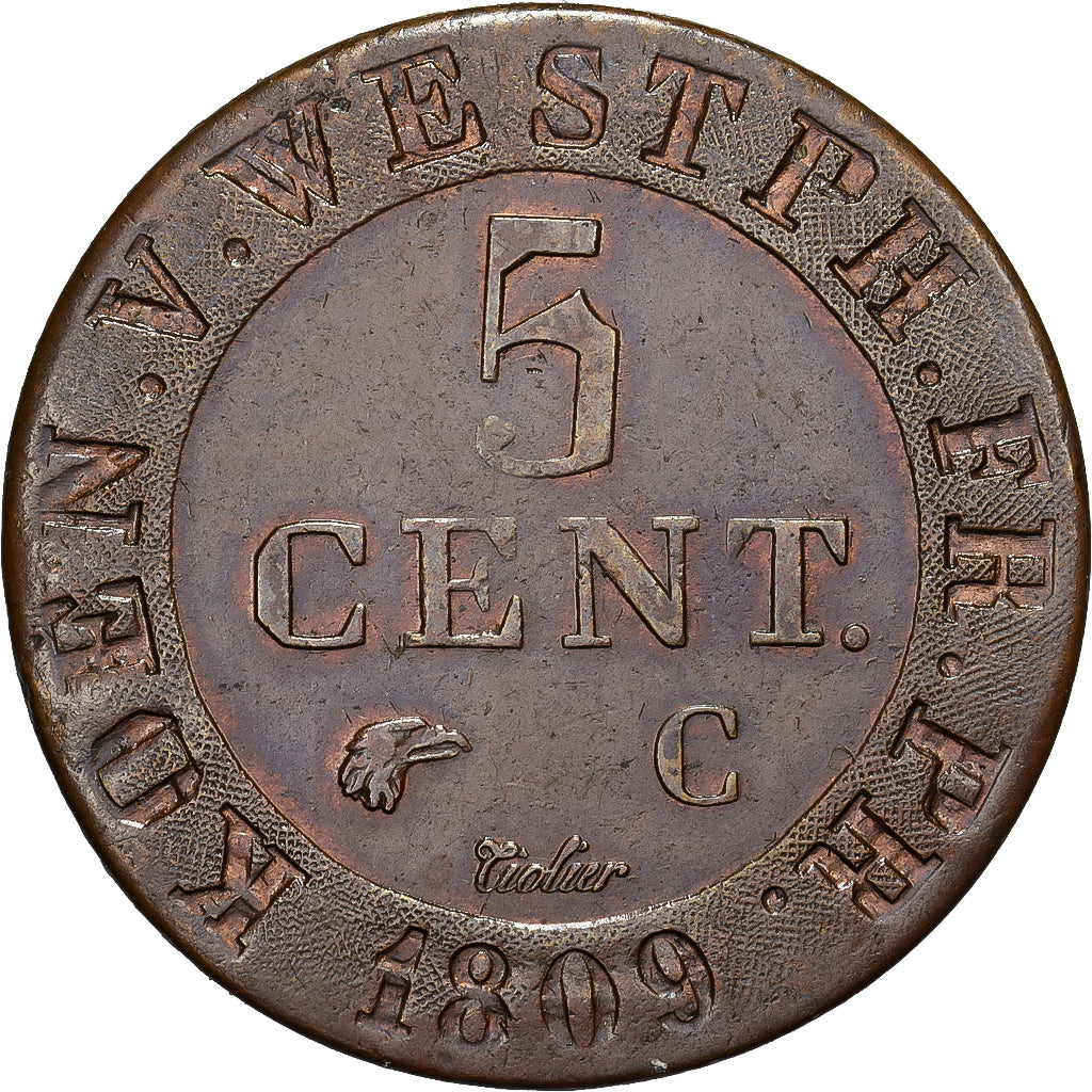 Kingdom of Westphalia, Jérôme Bonaparte, 5 Centimes, 1809, Cassel, Rame, SPL-
