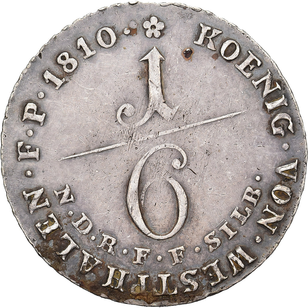 Kingdom of Westphalia, Jérôme Bonaparte, 1/6 Thaler, 1810, Clausthal, Prata