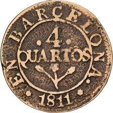 Principality of Catalonia, José I Bonaparte, 4 Quartos, 1811, Barcelona, Cobre