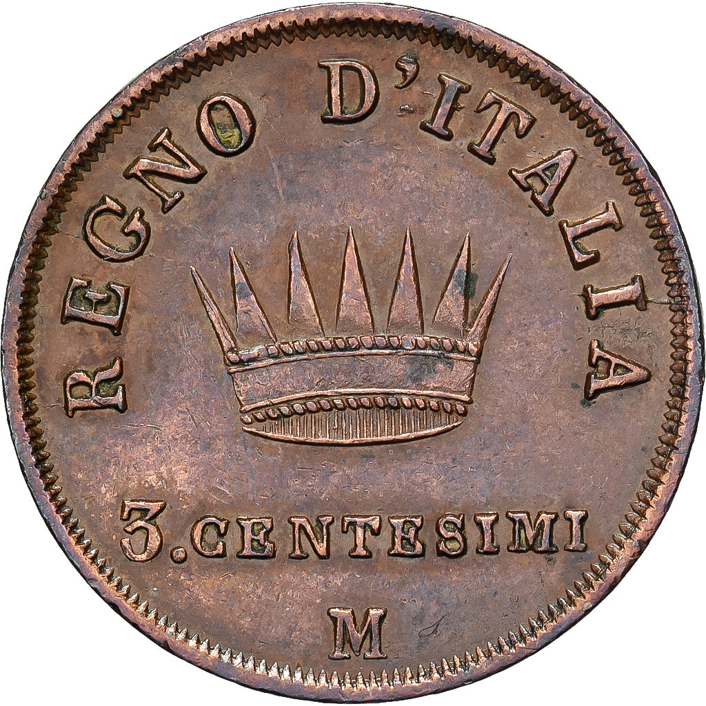 Kingdom of Italy, Napoleon I, 3 Centesimi, 1811, Milan, Rame, BB+, Gadoury:IT17