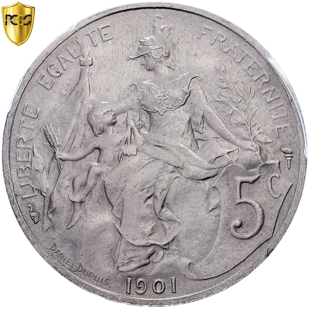 Frankrijk, 5 Centimes, Daniel-Dupuis, 1901, Paris, Specimen, Nickel, PCGS, SP66