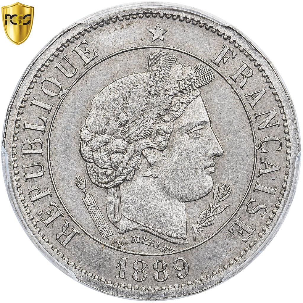 Francja, 20 Centimes, Merley, 1889, Paris, Pattern, Nikiel, PCGS, SP64