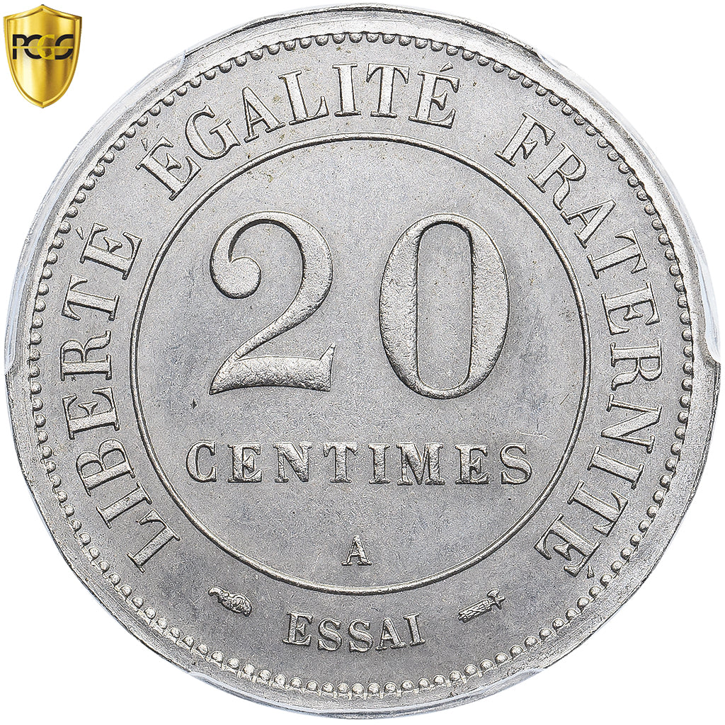 Francja, 20 Centimes, Merley, 1889, Paris, Pattern, Nikiel, PCGS, SP64