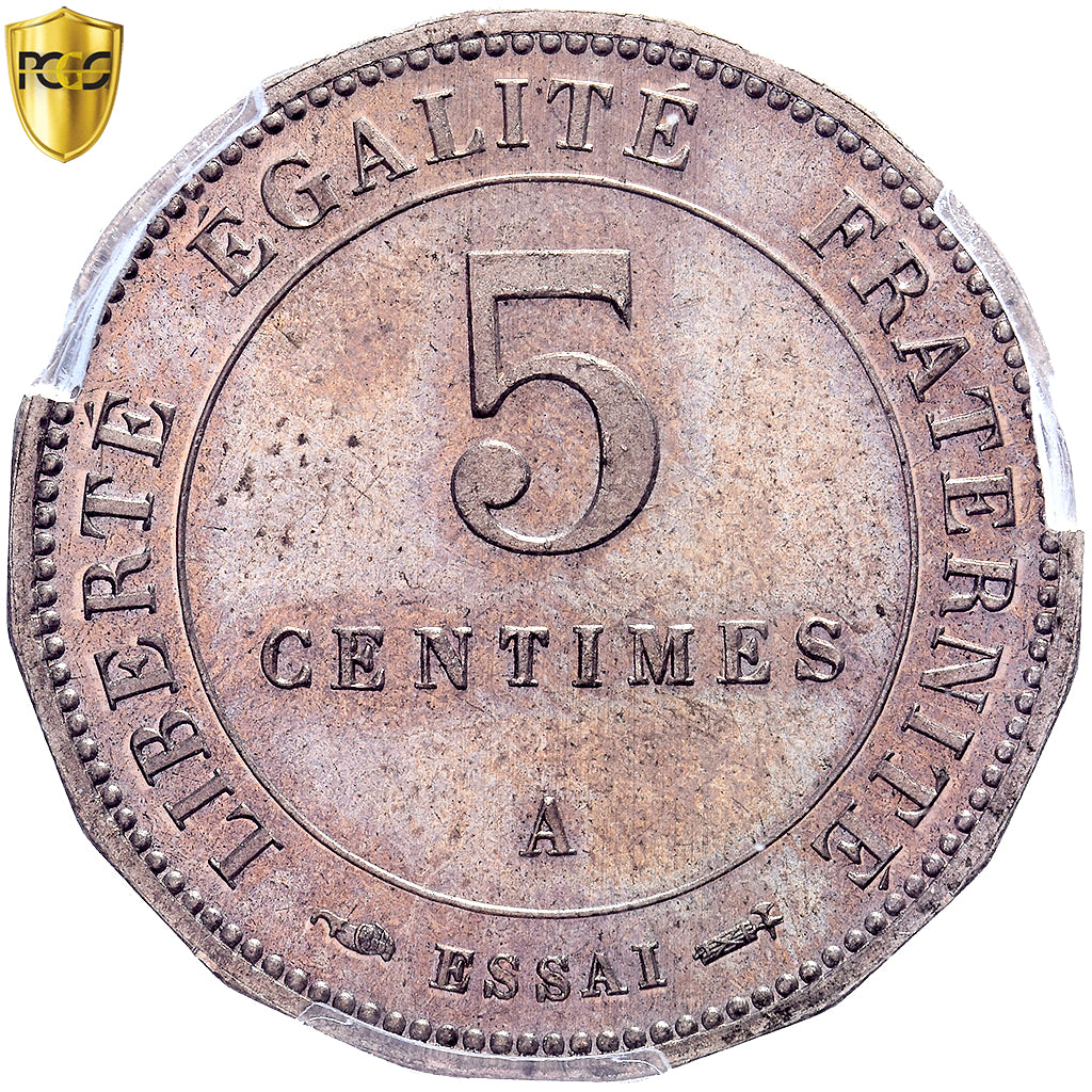 France, 5 Centimes, Merley, 1887, Paris, Pattern, Maillechort, PCGS, SP65