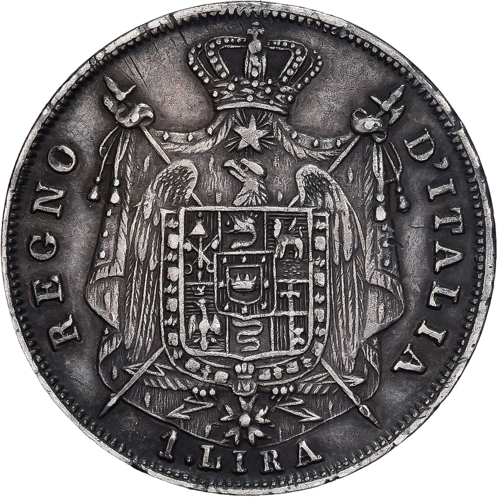 Kingdom of Italy, Napoleon I, 1 Lira, 1814, Milan, Srebro, AU(50-53)