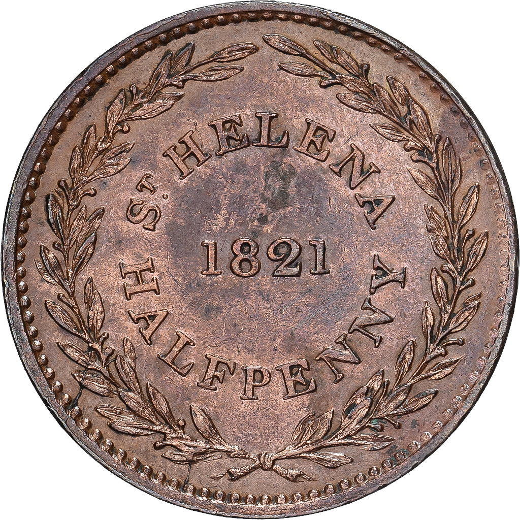Saint Helena, 1/2 Penny, 1821, Copper, AU(55-58)