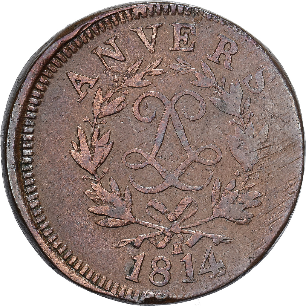 Frankrijk, Louis XVIII, 10 Centimes, Obsidionale, 1814, Antwerp, Siege Coinage