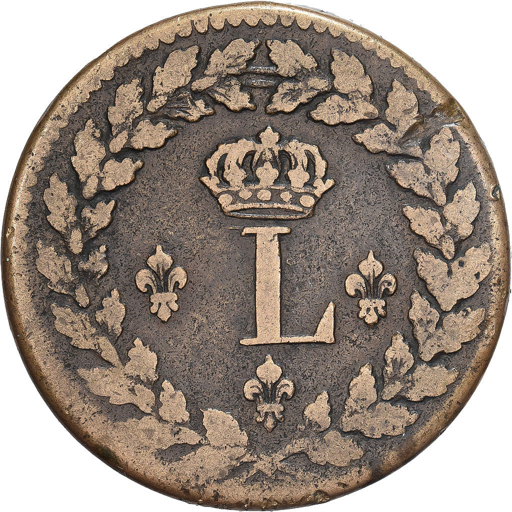 Frankrijk, Louis XVIII, 1 Décime, 1815, Strasbourg, Bronzen, FR+, Gadoury:196d