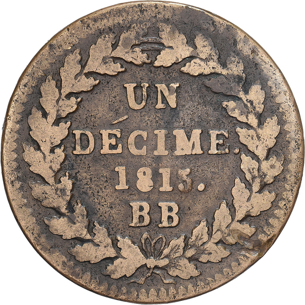 Frankrijk, Louis XVIII, 1 Décime, 1815, Strasbourg, Bronzen, FR+, Gadoury:196d