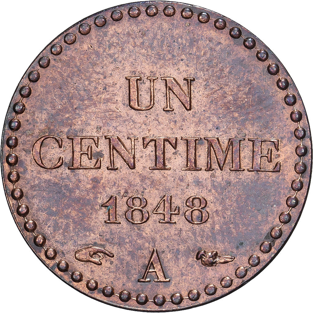 Francja, 1 Centime, Dupré, 1848, Paris, Miedź, AU(55-58), Gadoury:84