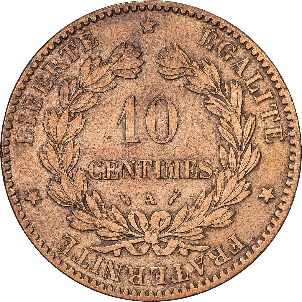 Francia, 10 Centimes, Cérès, 1889, Paris, Rame, MB+, Gadoury:265a