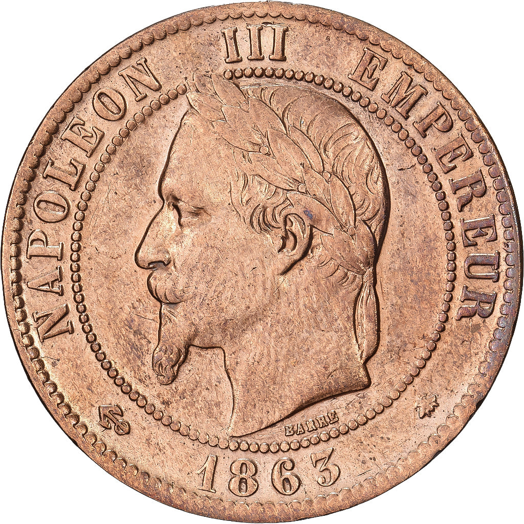 Frankrijk, Napoleon III, 10 Centimes, 1863, Paris, Koper, PR, Gadoury:253