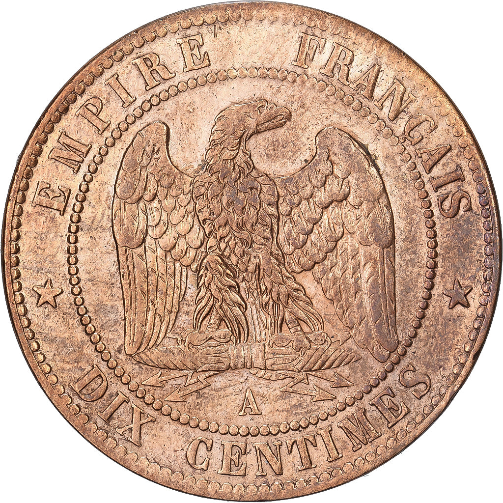 Frankrijk, Napoleon III, 10 Centimes, 1863, Paris, Koper, PR, Gadoury:253