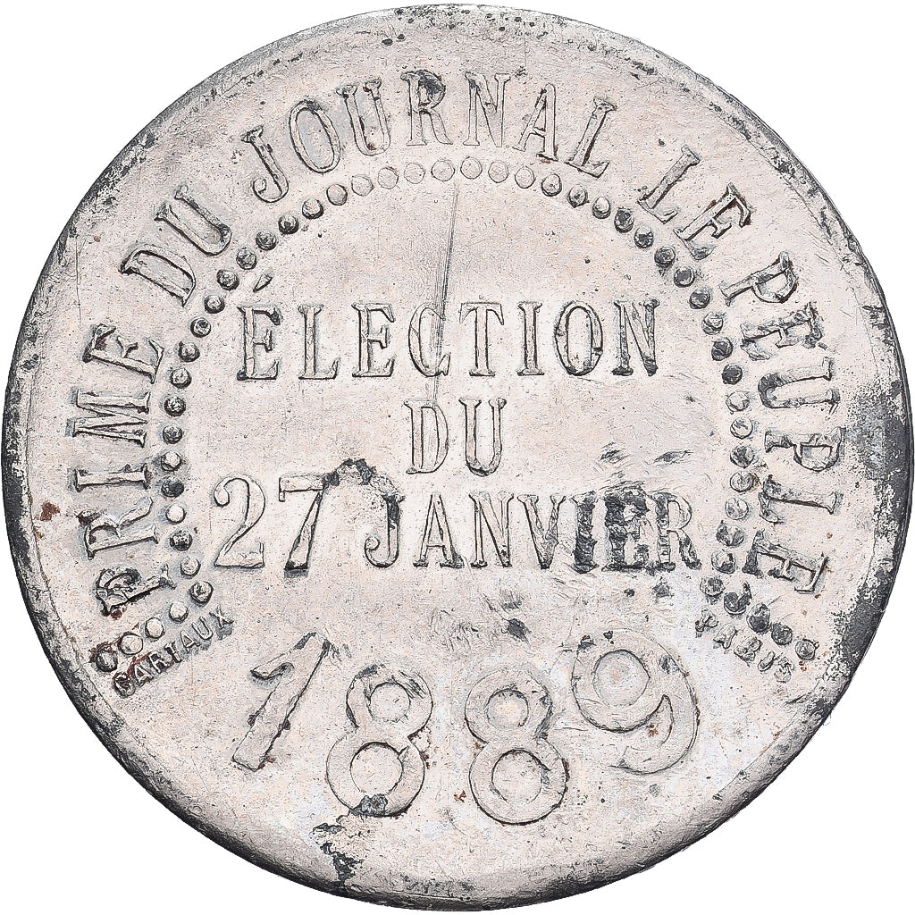 França, Token, Boulanger député, journal Le Peuple, 1889, Estanho, AU(50-53)