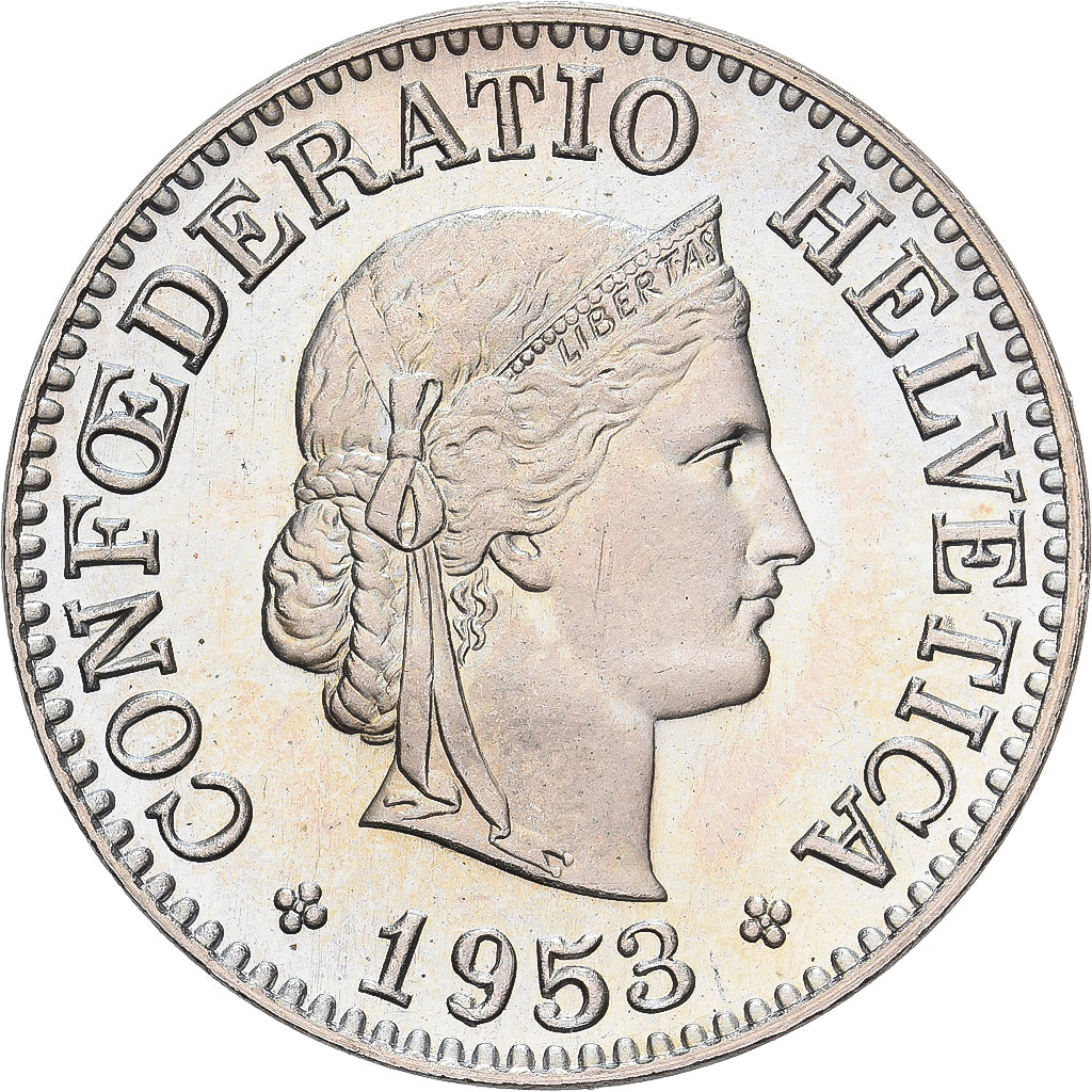 Suíça, 10 Rappen, 1953, Bern, Prooflike, Cobre-níquel, MS(65-70)