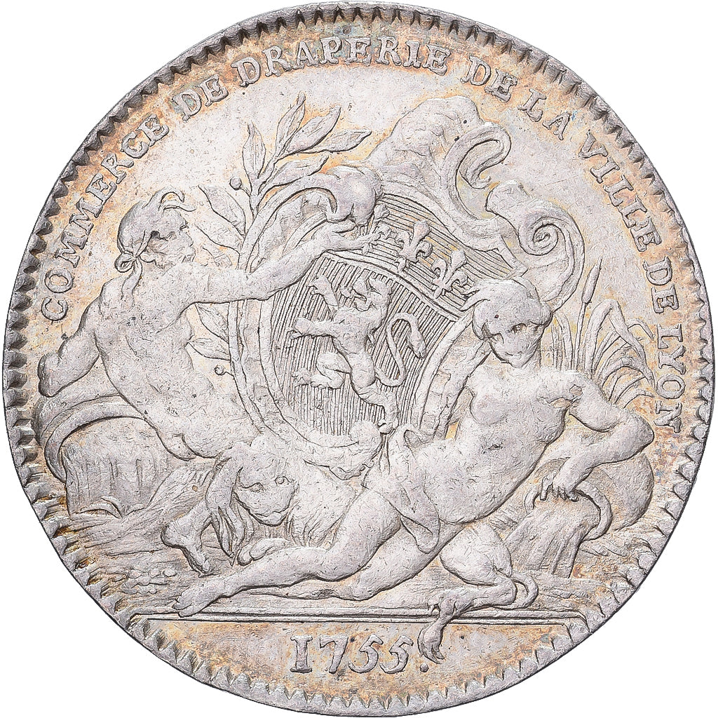 France, Token, Corporation, Commerce de draperie, Lyon, 1755, Silver, EF(40-45)