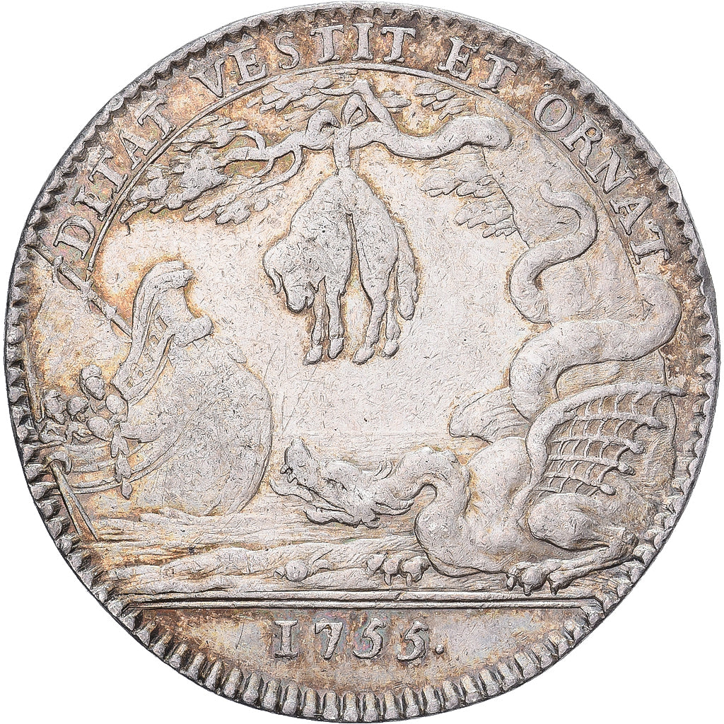 France, Token, Corporation, Commerce de draperie, Lyon, 1755, Silver, EF(40-45)