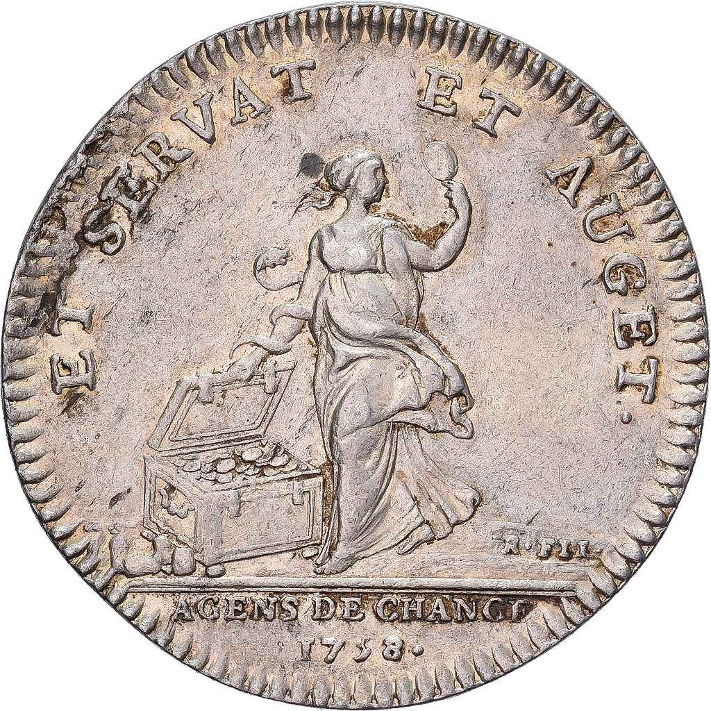 France, Token, Louis XV, Bourse de Paris, Agents de Change, 1758, Silver
