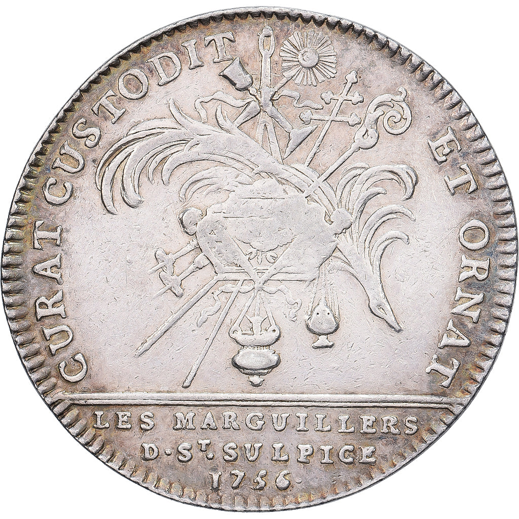 Francia, zeton, Eglises de Paris, Narguilliers de Saint-Sulpice, 1756, Plata
