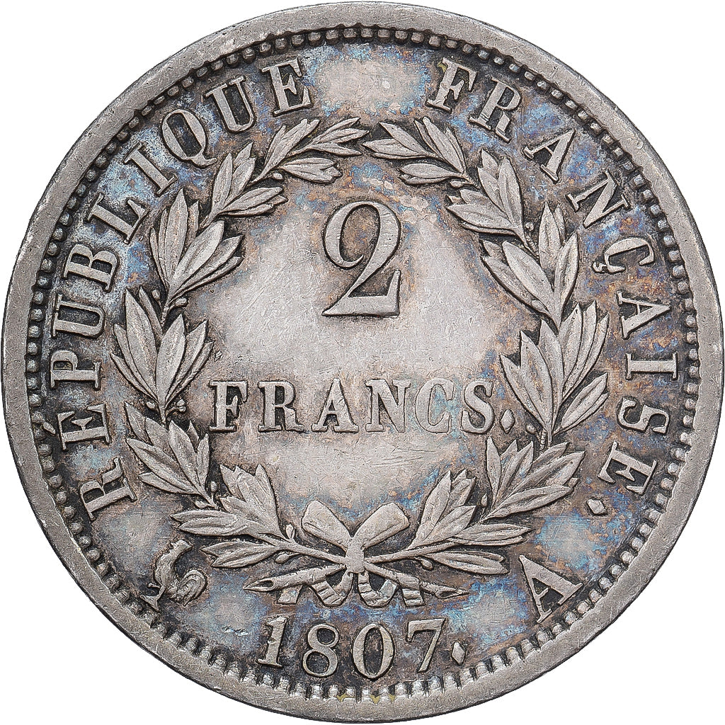 Francja, Napoleon I, 2 Francs, 'African head', 1807, Paris, Srebro, AU(50-53)