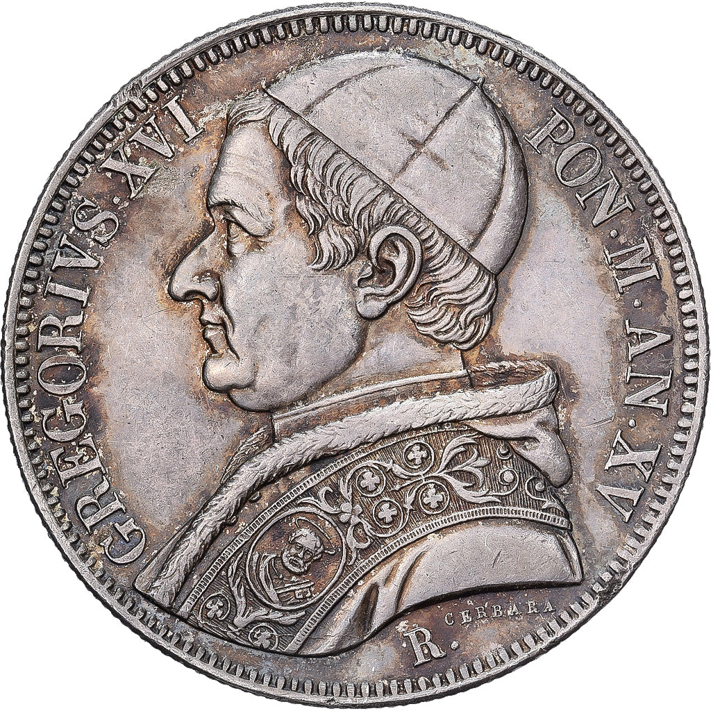 Papal States, Gregorius XVI, Scudo, 1845, Rome, Argento, SPL-