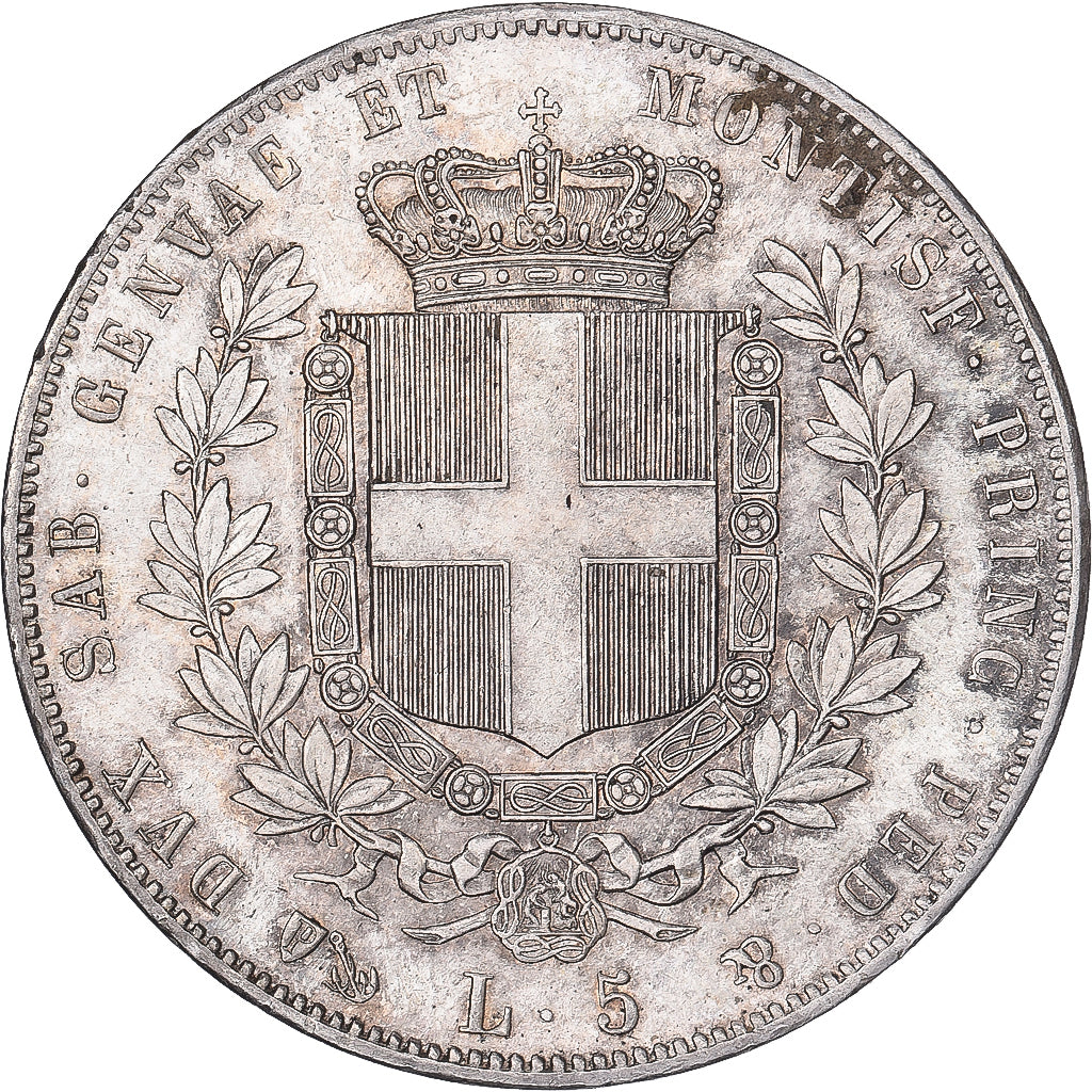 Kingdom of Sardinia, Vittorio Emanuele II, 5 Lire, 1859, Genoa, Srebro