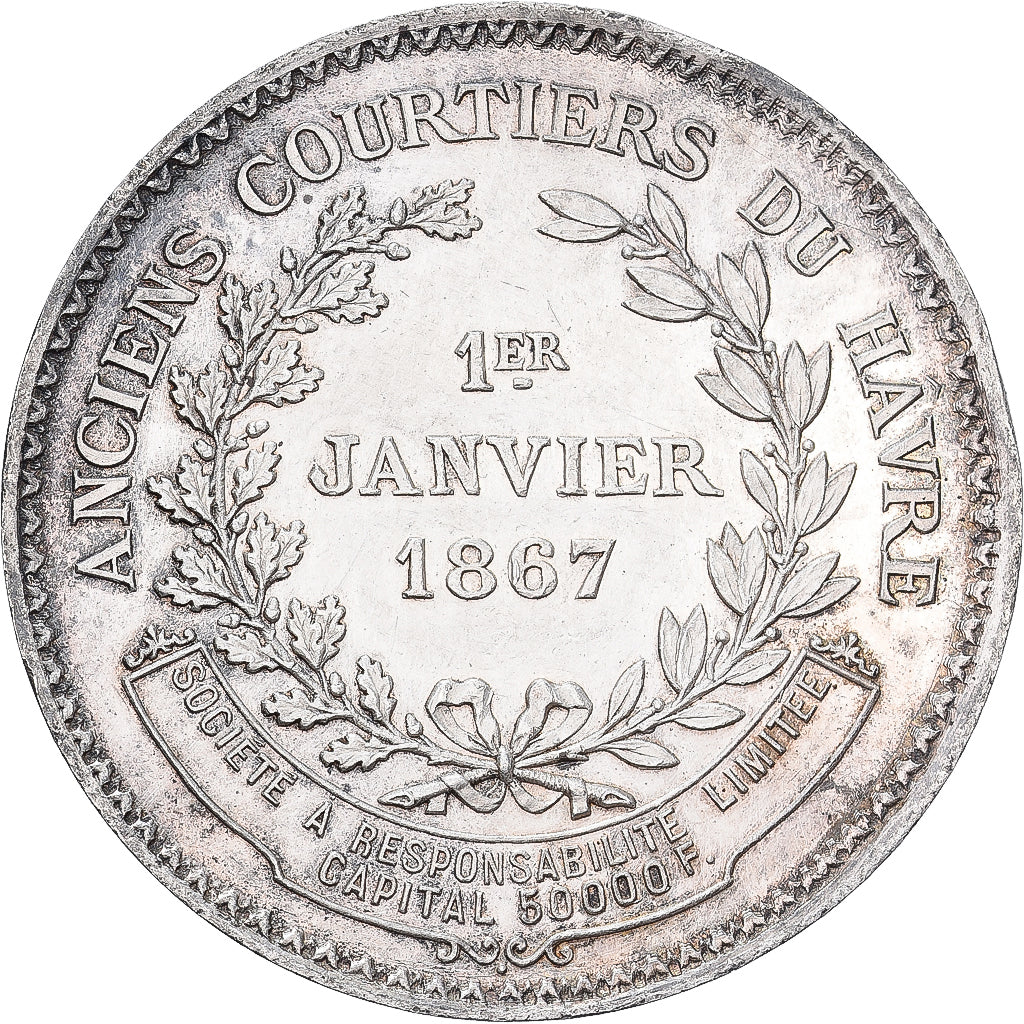 Francia, zeton, Ville du Havre, Anciens courtiers, 1867, Plata, SC