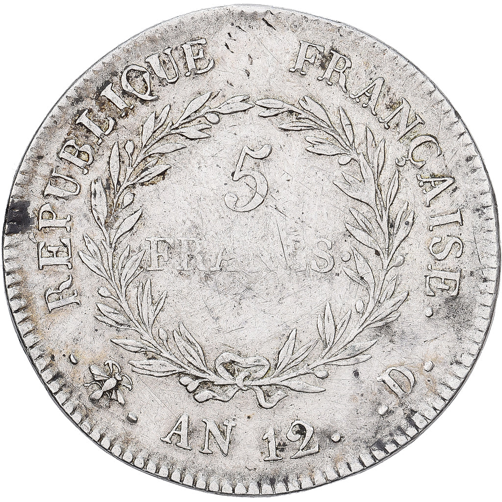 Frankreich, Napoléon Bonaparte, 5 Francs, An 12, Lyon, Silber, SS, Gadoury:577