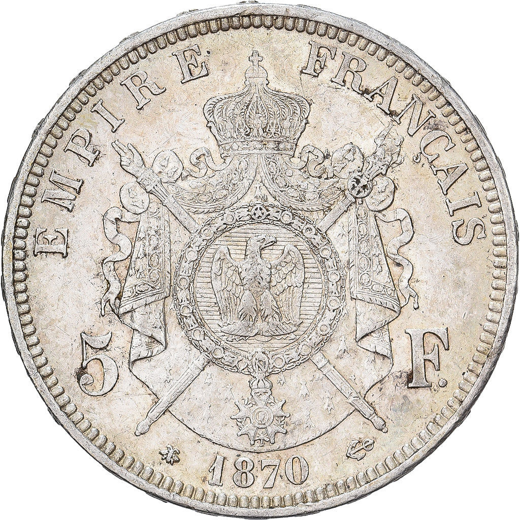 Frankreich, Napoleon III, 5 Francs, 1870, Paris, Silber, VZ, Gadoury:739