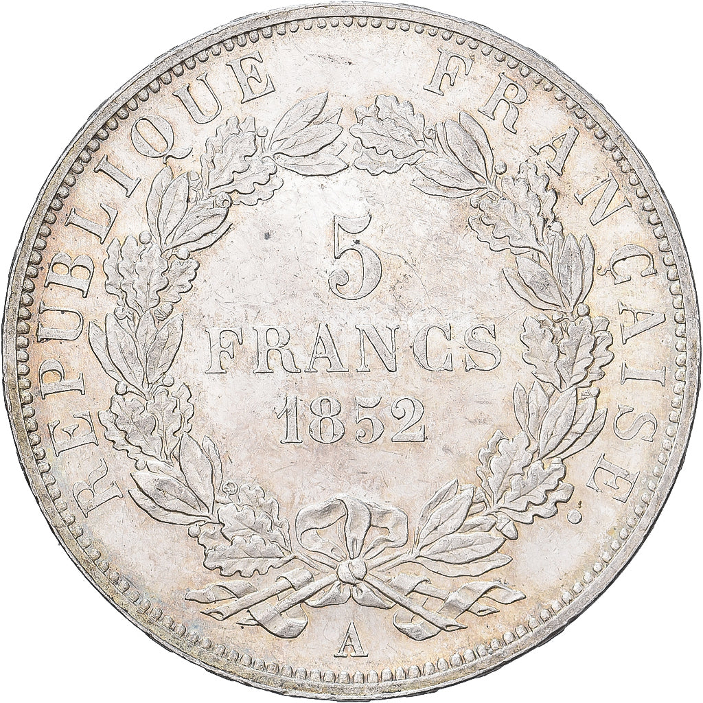 França, Louis-Napoléon Bonaparte, 5 Francs, 1852, Paris, Prata, MS(60-62)