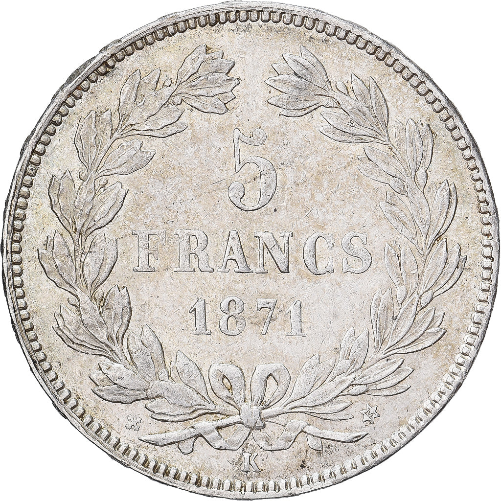 France, 5 Francs, Cérès, 1871, Bordeaux, Argent, TTB+, Gadoury:742