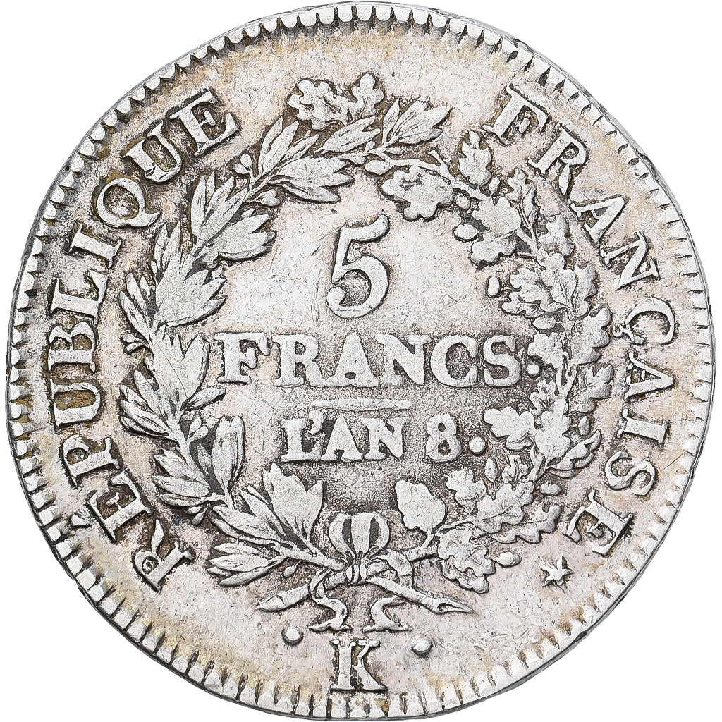 Frankreich, 5 Francs, Hercule, AN 8, Bordeaux, Silber, S+