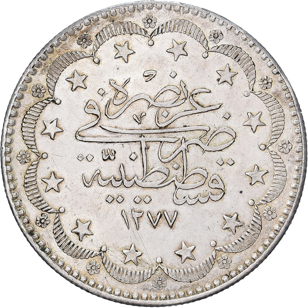 Ottoman Empire, Abdul Aziz, 20 Kurush, AH 1277/15 (1874), Istanbul, Argento, BB+