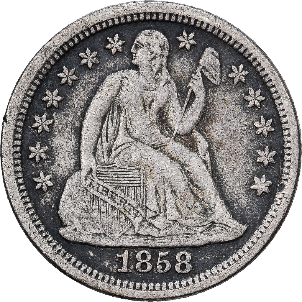 États-Unis, Dime, Seated Liberty, 1858, New Orleans, Argent, TTB